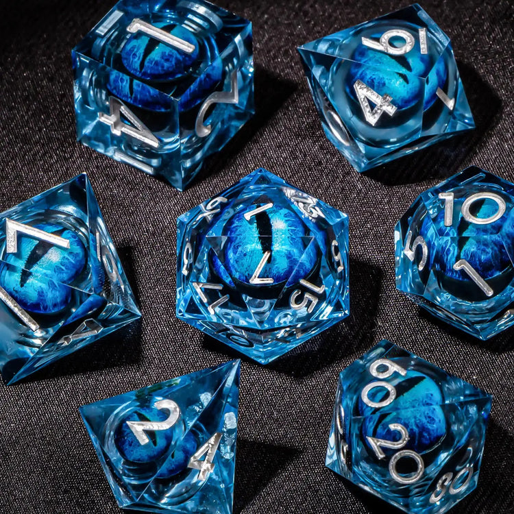 7-Piece Longan Eye Liquid Core Resin Dice Set – Sharp Edge Polyhedral Dice for Dungeons & Dragons, Pathfinder & RPG Tabletop Game Gamers Guild