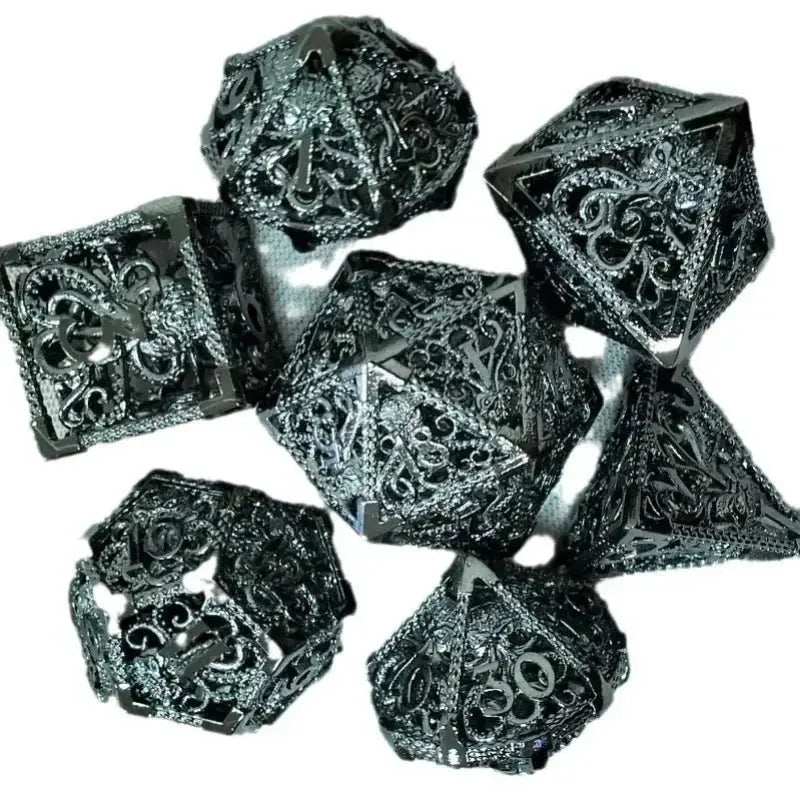 7-Piece Hollow Metal Dragon Dice Set – Engraved Polyhedral RPG Dice for D&D, Pathfinder & Collector Display Gamers Guild