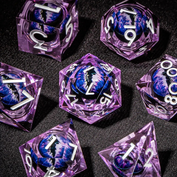 7-Piece Longan Eye Liquid Core Resin Dice Set – Sharp Edge Polyhedral Dice for Dungeons & Dragons, Pathfinder & RPG Tabletop Game Gamers Guild