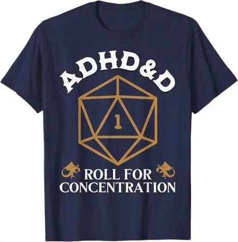 ADHD&D Roll for Concentration T-Shirt – Funny RPG Graphic Tee | Vintage Gamer Shirt for Men & Women Gamers Guild