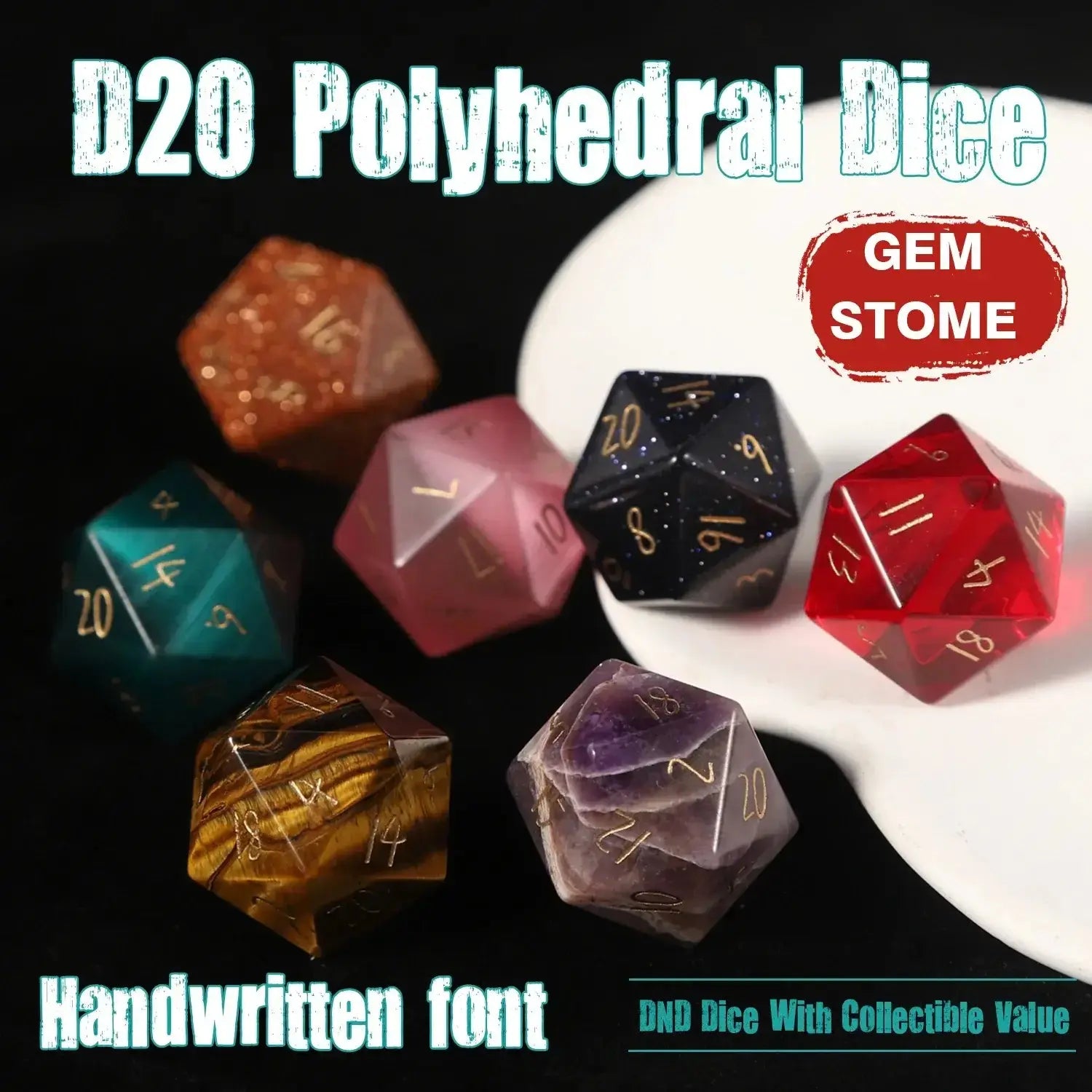 Crystal Quartz D20 – Handwritten Font Gemstone Dice for DND, Pathfinder & RPG Star Path Adventures Gamers Guild