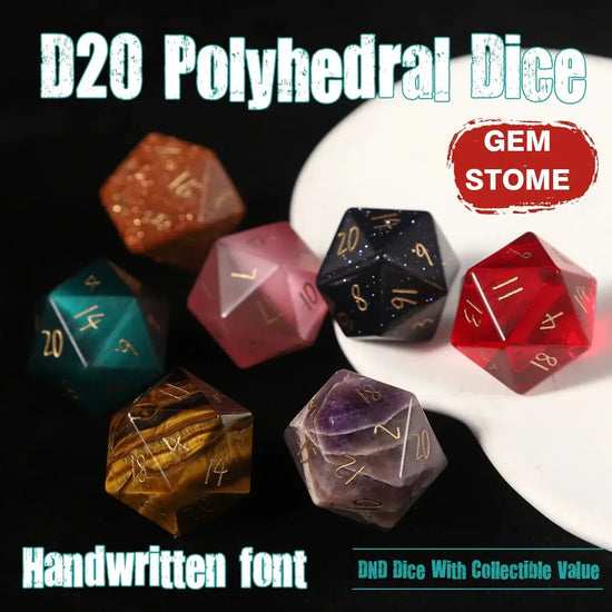 Crystal Quartz D20 – Handwritten Font Gemstone Dice for DND, Pathfinder & RPG Star Path Adventures Gamers Guild