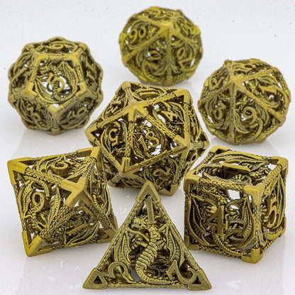 7-Piece Hollow Dragon Metal Dice Set – Intricately Carved Polyhedral Dice for Dungeons & Dragons, Pathfinder & RPG Tabletop Games Gamers Guild