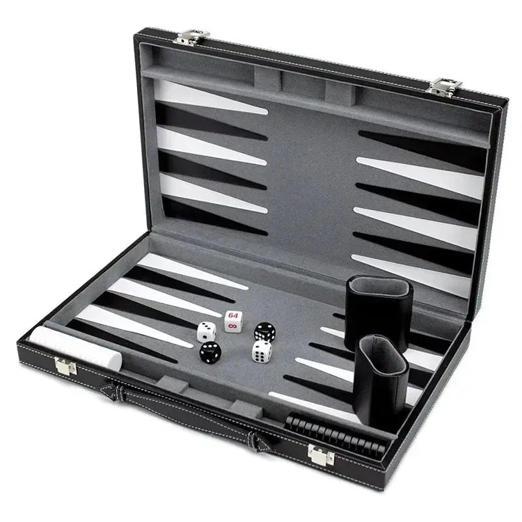 Classic Travel Backgammon Game Set – PU Leather Folding Board with Felt Interior | Portable 15-Inch Strategy Set for Adults Gamers Guild