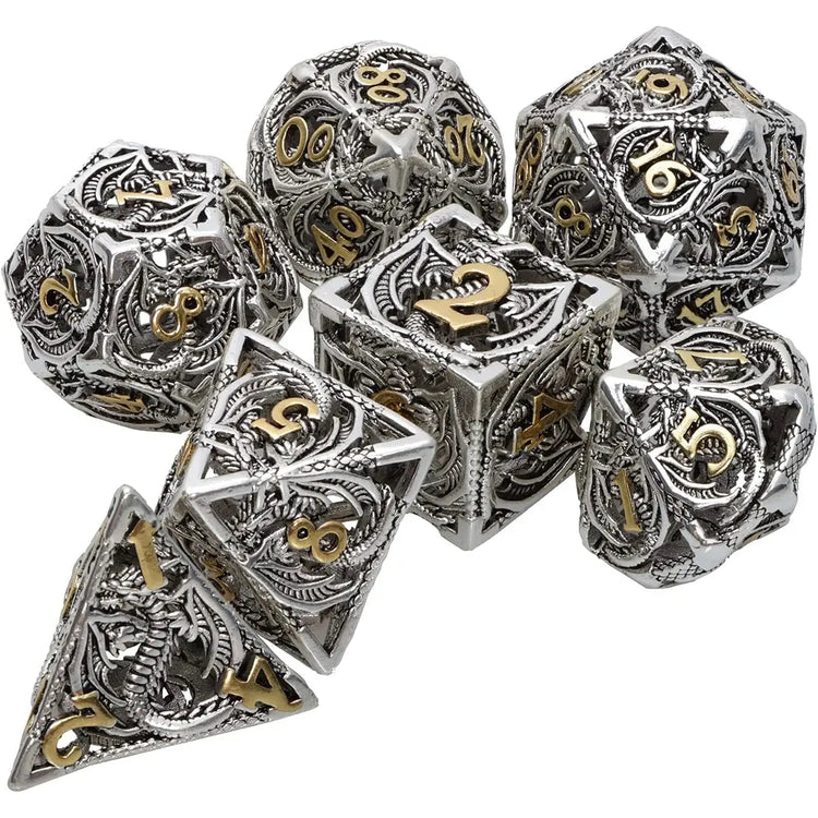 7-Piece Hollow Flying Dragon Metal Dice Set – Polyhedral RPG Dice for Dungeons & Dragons, Pathfinder & Tabletop Games Gamers Guild