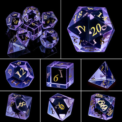 Purple Crystal Stone & Gem Dice Set – Sharp Edge Polyhedral Dice for D&D, Pathfinder & RPGs Gamers Guild