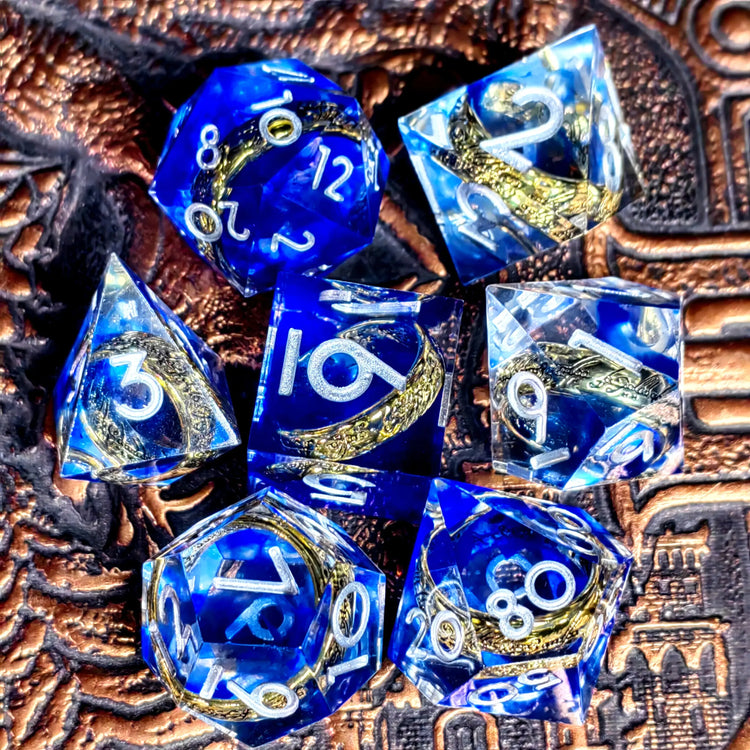 Spinning Dragon Eye Resin Dice Set – 7-Piece Transparent Sharp Edge Polyhedral Dice for RPGs Gamers Guild