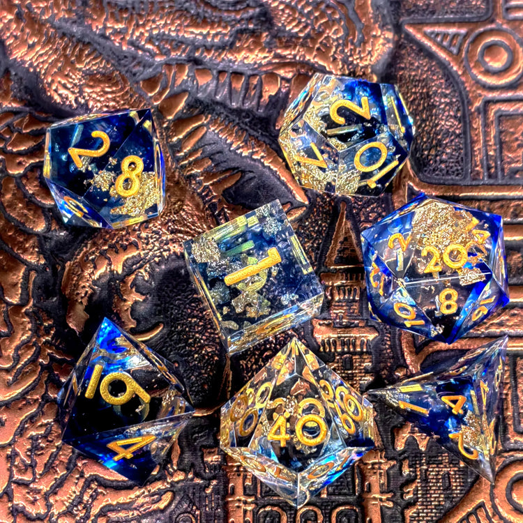 7-Piece Light Blue Resin Polyhedral Dice Set – Gold Numbered DND Dice for RPG & Tabletop Games Gamers Guild