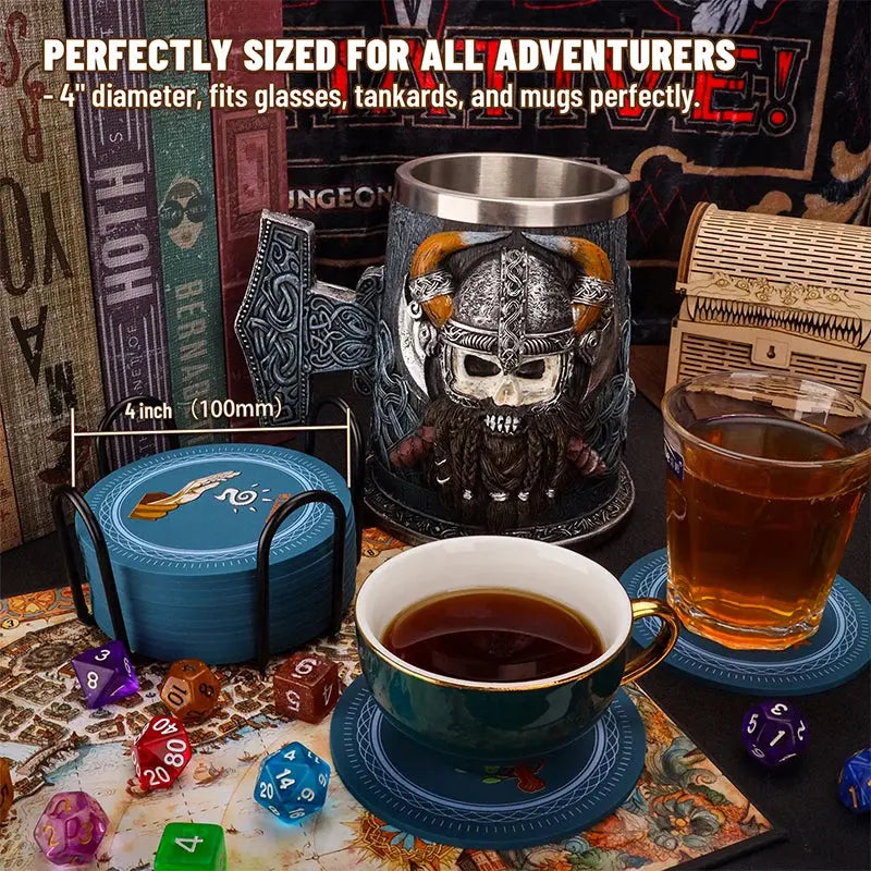 DND 5e Class Coaster Set – 14-Piece Silicone RPG Drink Mats with Holder, Non-Slip & Heat Resistant Gamers Guild
