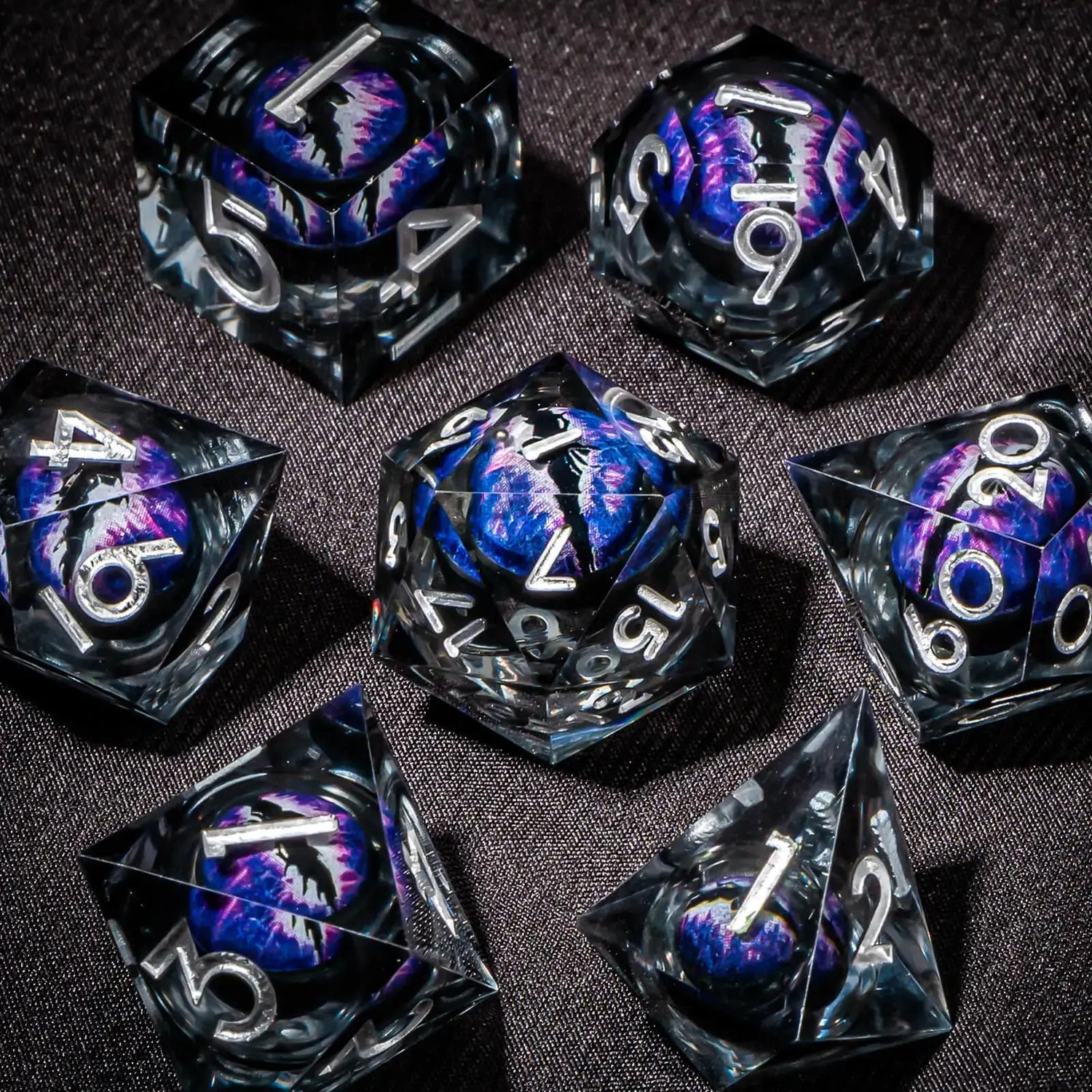 7-Piece Longan Eye Liquid Core Resin Dice Set – Sharp Edge Polyhedral Dice for Dungeons & Dragons, Pathfinder & RPG Tabletop Game Gamers Guild