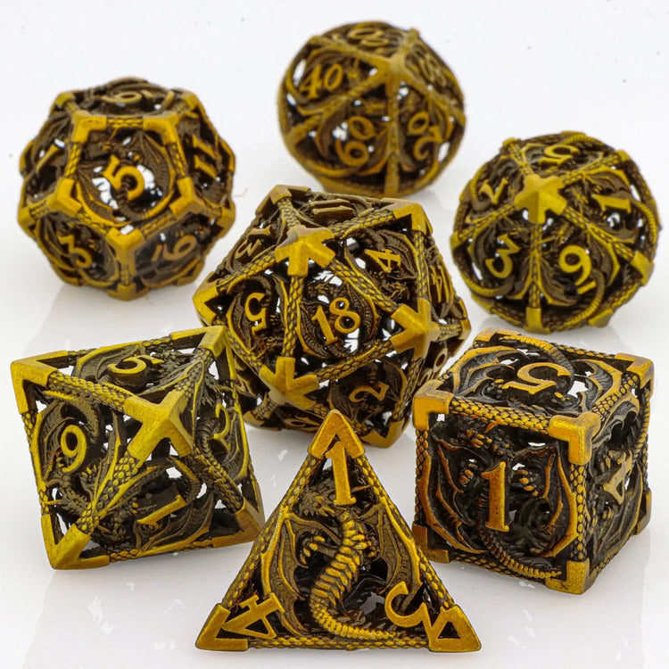 7-Piece Hollow Dragon Metal Dice Set – Intricately Carved Polyhedral Dice for Dungeons & Dragons, Pathfinder & RPG Tabletop Games Gamers Guild