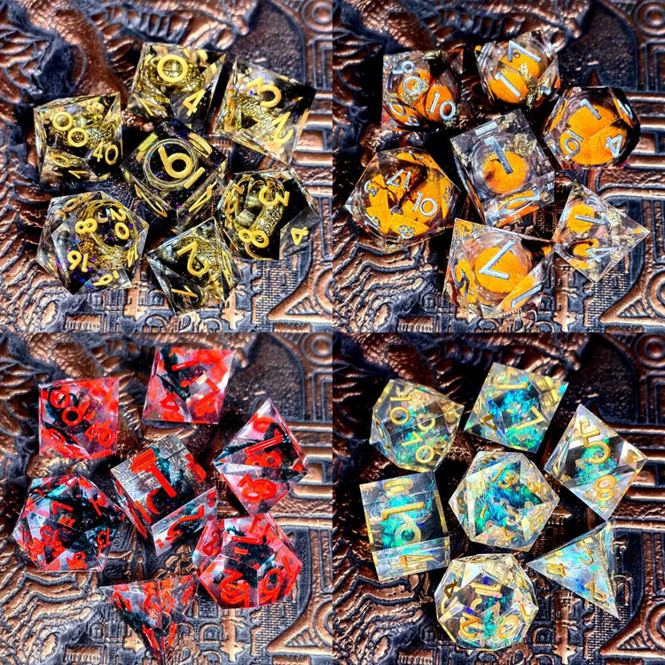7-Piece Transparent Resin Dice Set – Sharp Edge Polyhedral Dice with Gold Numbers for RPGs Gamers Guild