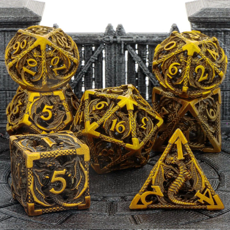 7-Piece Hollow Dragon Metal Dice Set – Intricately Carved Polyhedral Dice for Dungeons & Dragons, Pathfinder & RPG Tabletop Games Gamers Guild