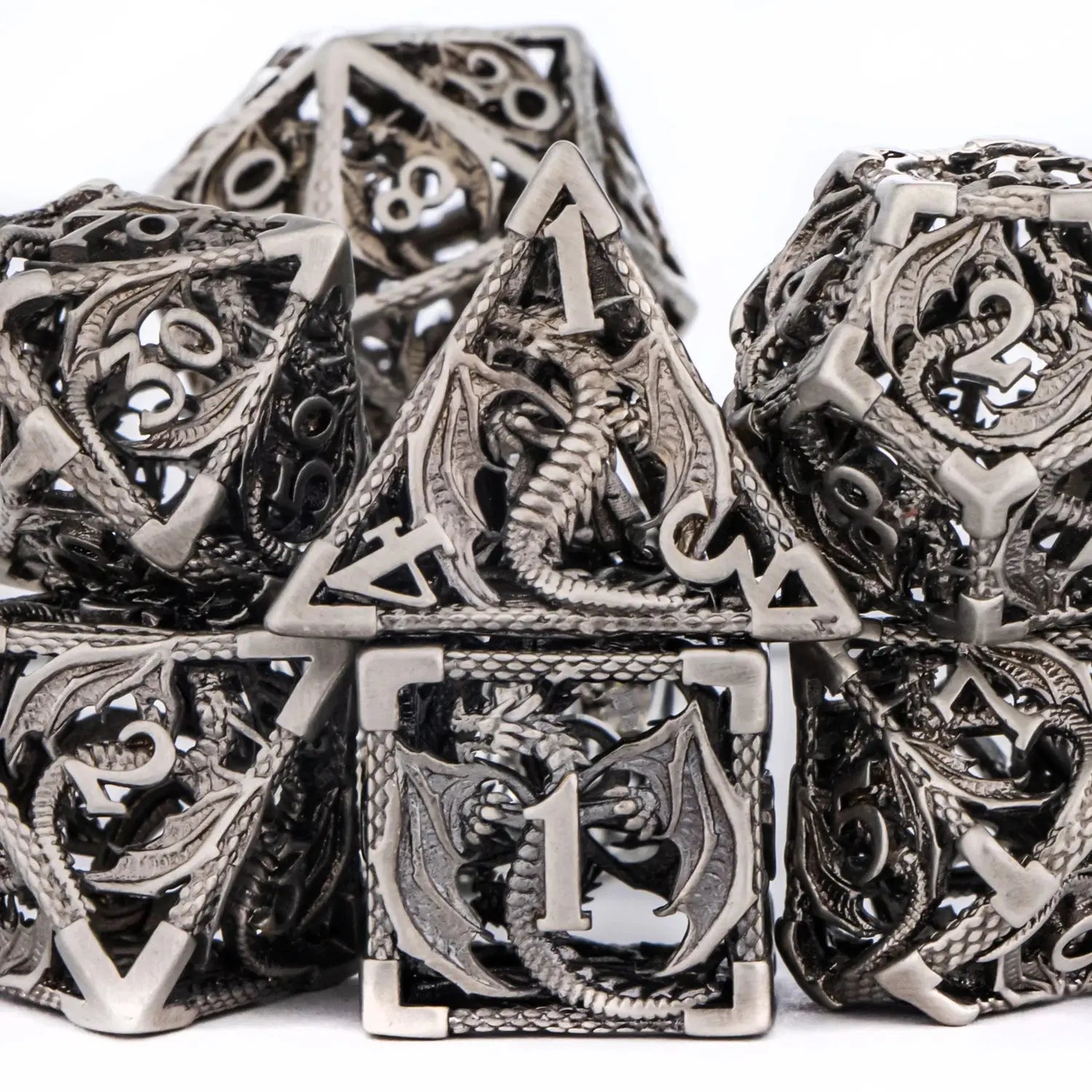 7-Piece Hollow Dragon Metal Dice Set – Intricately Carved Polyhedral Dice for D&D, Pathfinder & RPG Tabletop Games Gamers Guild