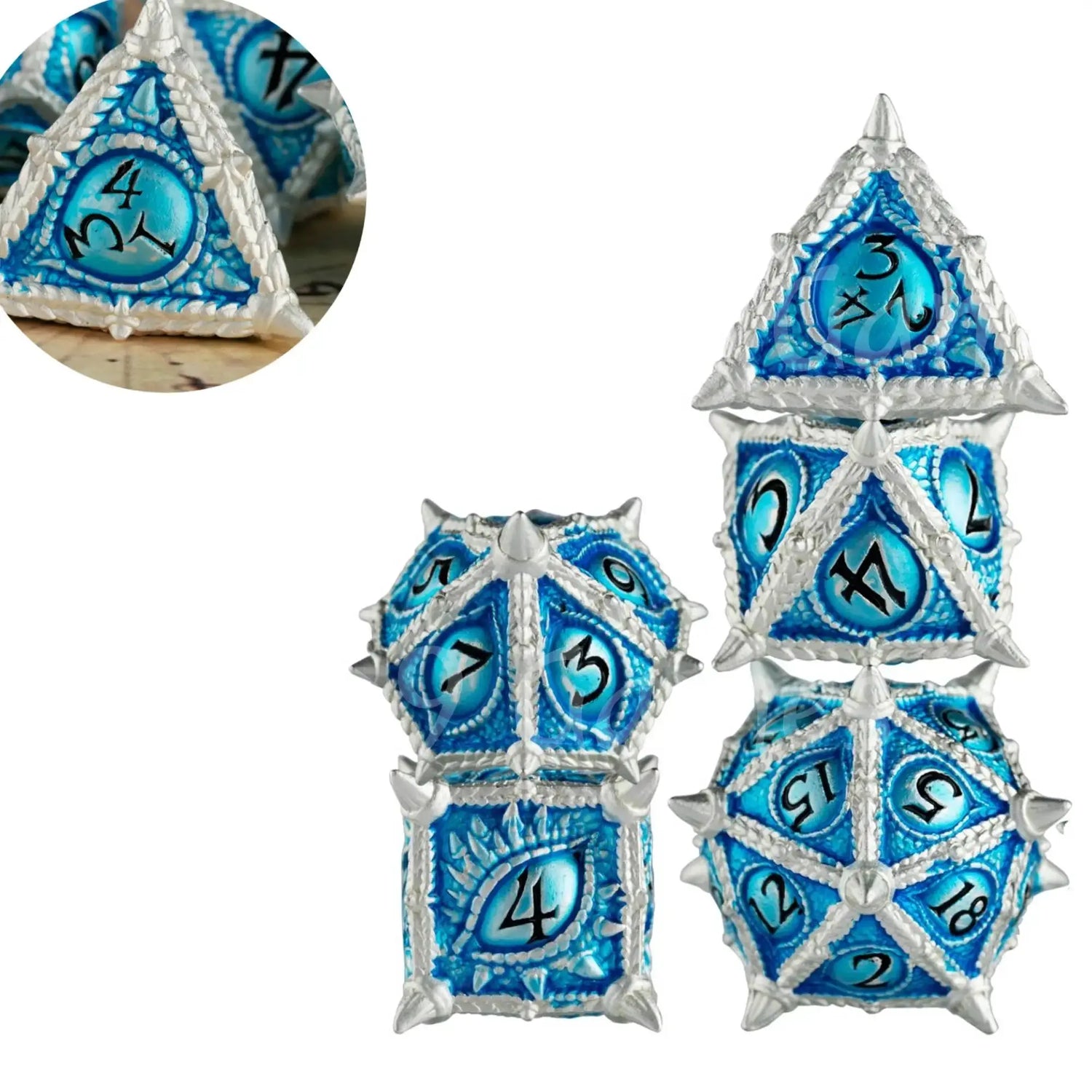 7-Piece Dragon Metal Dice Set – Sharp Edge Polyhedral Dice with Box for D&D, Pathfinder & RPGs Gamers Guild