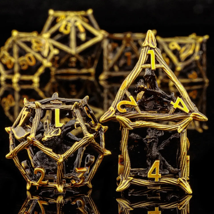 7-Piece Hollow Dragon Metal Dice Set – Intricately Carved Polyhedral Dice for D&D, Pathfinder & RPG Tabletop Games Gamers Guild
