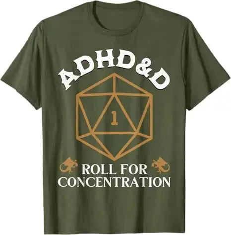 ADHD&D Roll for Concentration T-Shirt – Funny RPG Graphic Tee | Vintage Gamer Shirt for Men & Women Gamers Guild