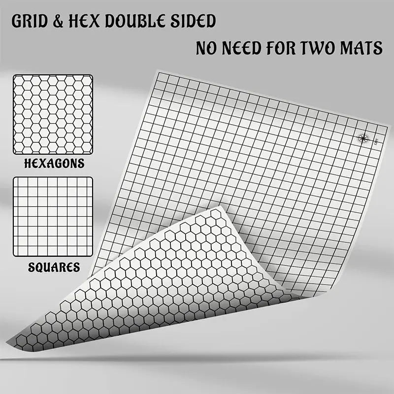 DND Silicone Battle Mat – 23"x35" Double-Sided Grid Board with Square & Hex Layout  Foldable, Rollable, and Marker-Friendly Gamers Guild