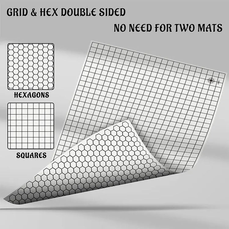 DND Silicone Battle Mat – 23"x35" Double-Sided Grid Board with Square & Hex Layout  Foldable, Rollable, and Marker-Friendly Gamers Guild