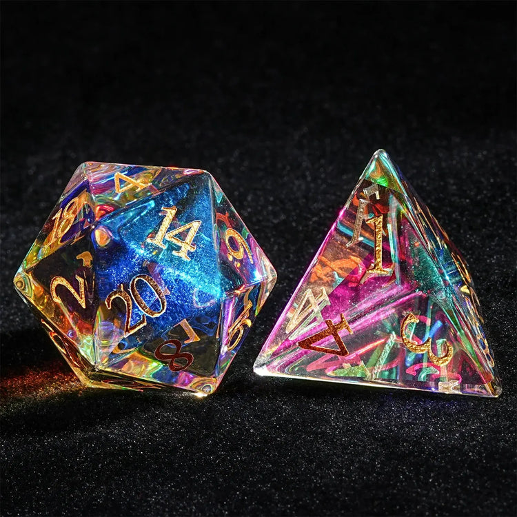 Colorful Gemstone Pirate Dice Set – 7pc Resin Polyhedral Dice with Golden Script for DND, RPG & Tabletop Campaigns Gamers Guild
