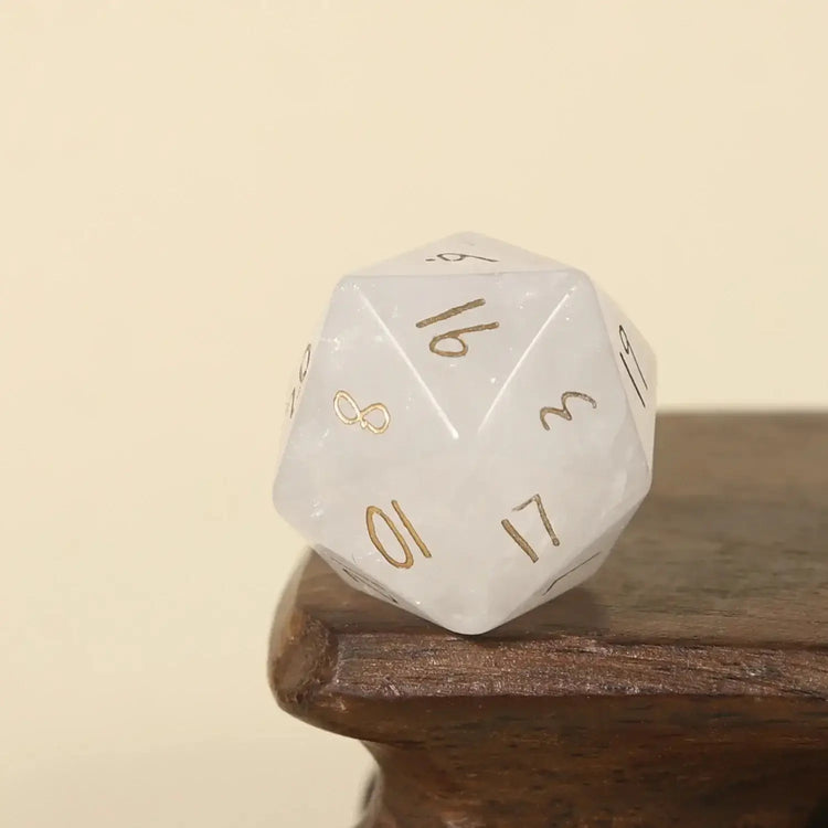 Crystal Quartz D20 – Handwritten Font Gemstone Dice for DND, Pathfinder & RPG Star Path Adventures Gamers Guild