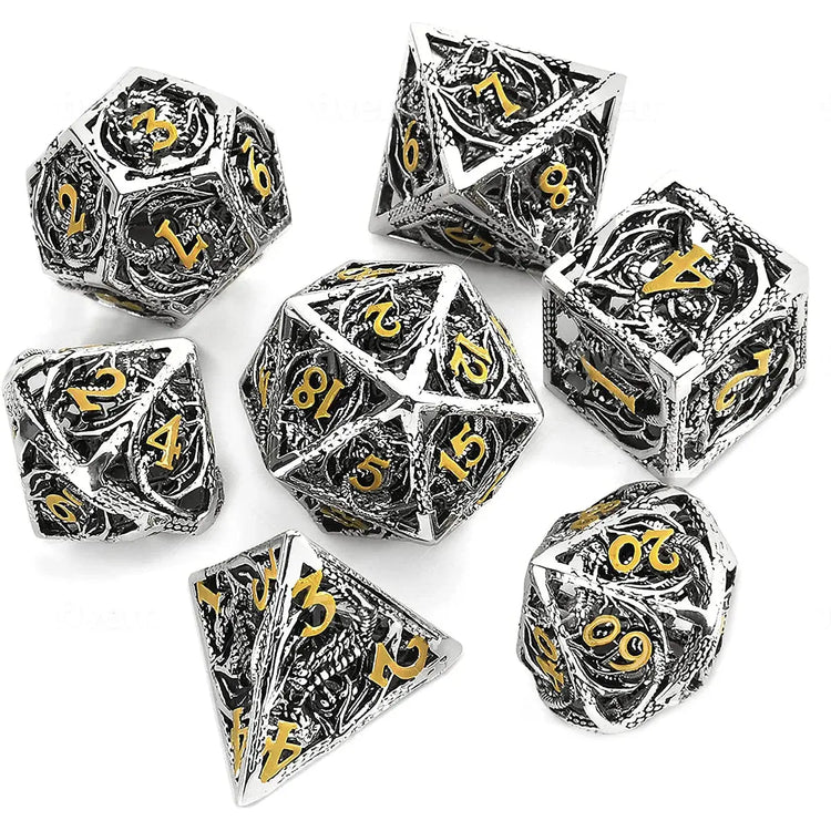7-Piece Hollow Flying Dragon Metal Dice Set – Polyhedral RPG Dice for Dungeons & Dragons, Pathfinder & Tabletop Games Gamers Guild