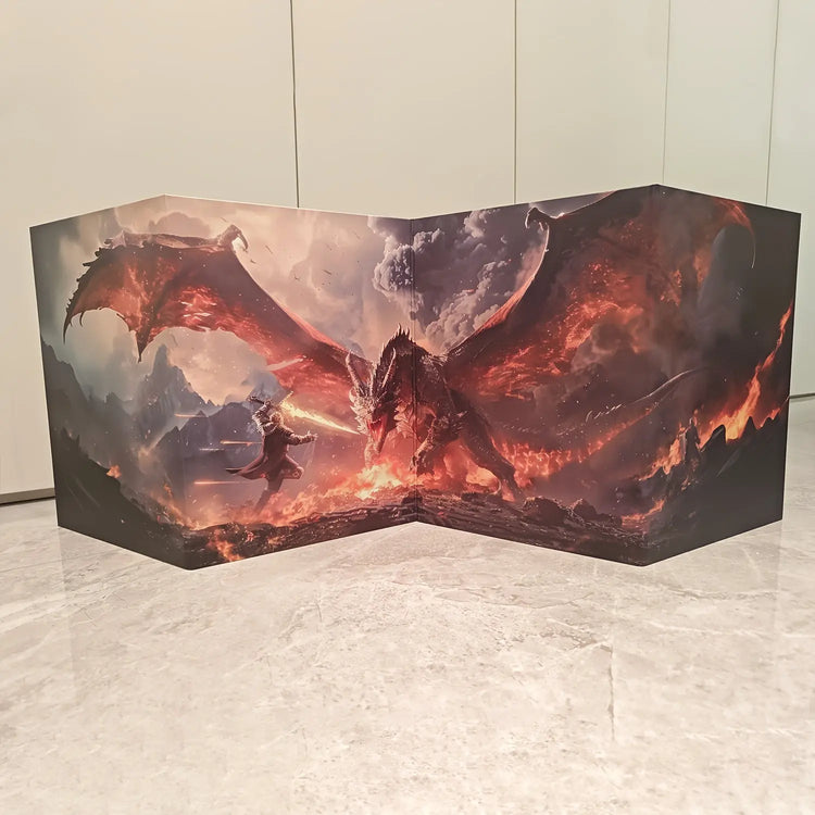 Foldable DND Master Screen – 4-Panel Fire & Dragon Battle Design with 5E Inserts for Dungeons & Dragons, Pathfinder & TTRPGs Gamers Guild
