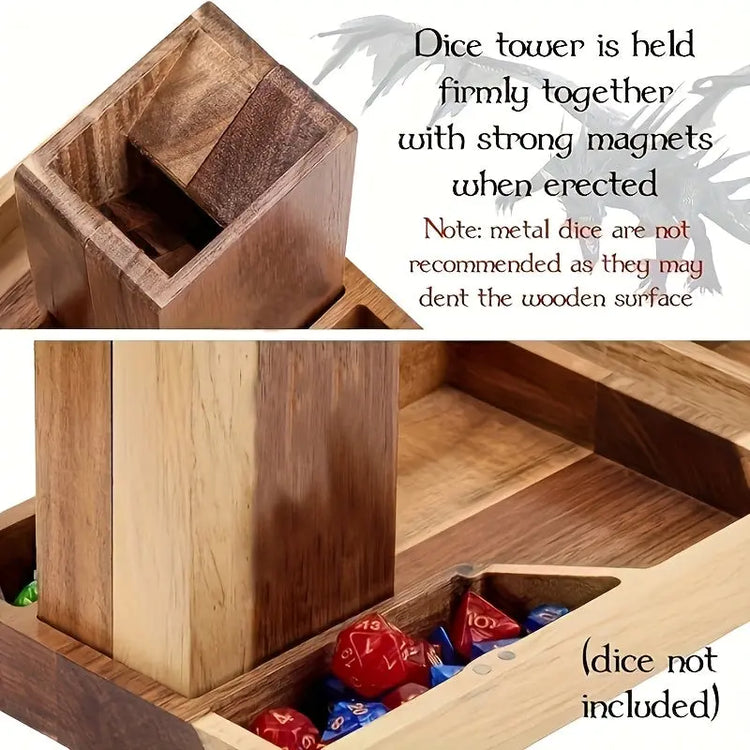 Wooden Magnetic Dice Tower with Tray – Portable Rolling Station for D&D, Pathfinder & RPG Tabletop Games Gamers Guild