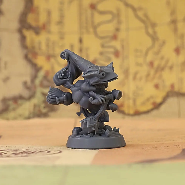 Frog Wizardess Miniature – Unpainted Resin Spellcaster with Mushroom & Bat Motif Gamers Guild