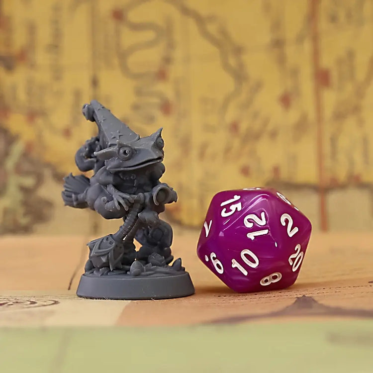 Frog Wizardess Miniature – Unpainted Resin Spellcaster with Mushroom & Bat Motif Gamers Guild